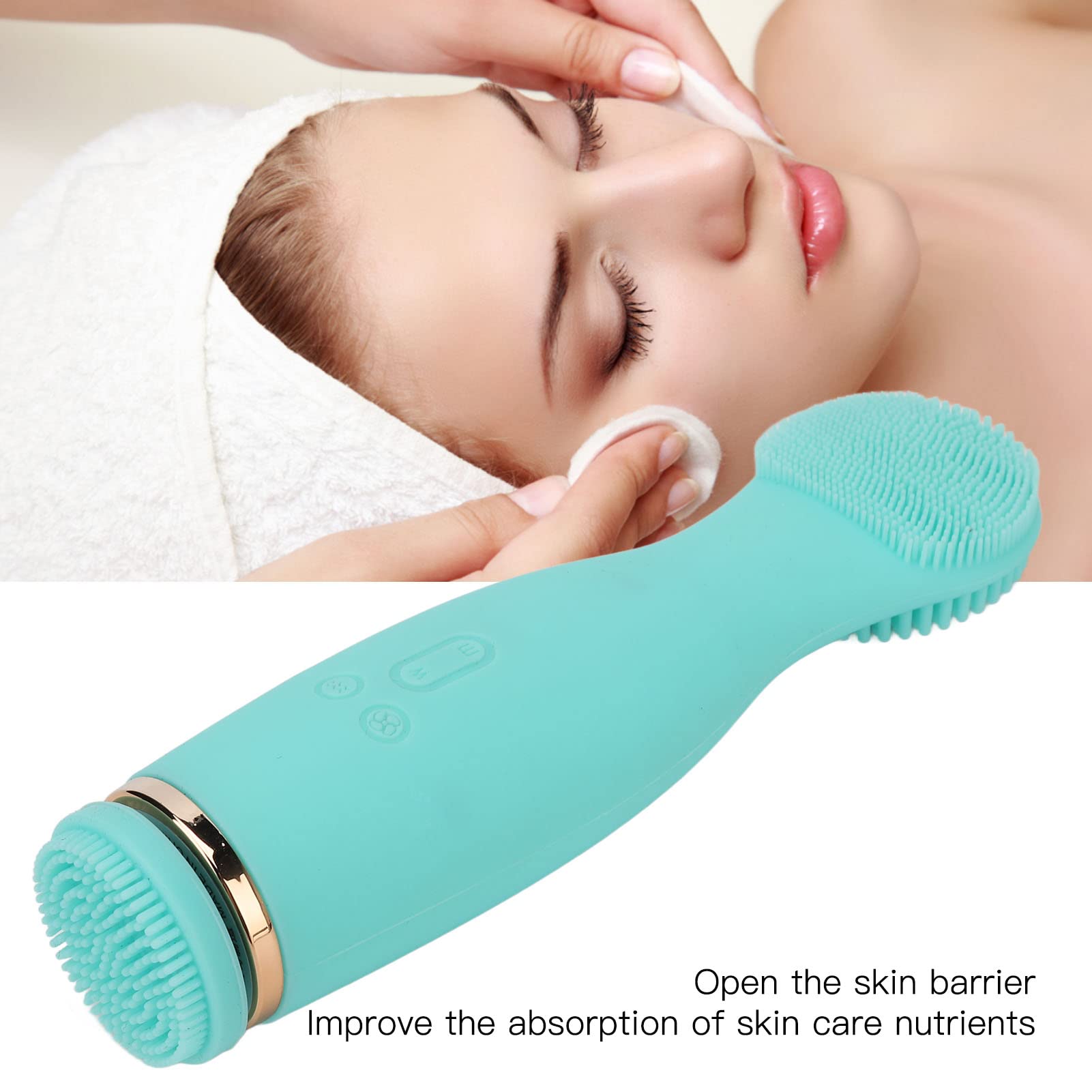 Elektrische Silikon-Gesichtsreinigungsbürste, Tiefenporenreinigung, Mitesser-Entferner, Peeling-Massagegerät für Damen und Herren, Grün, 3 Köpfe, wiederaufladbar über USB
