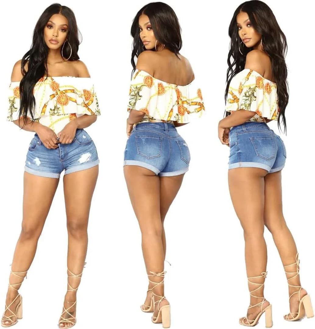 Women's Summer Personalized Street Washed Ripped Mid Waist Denim Shorts