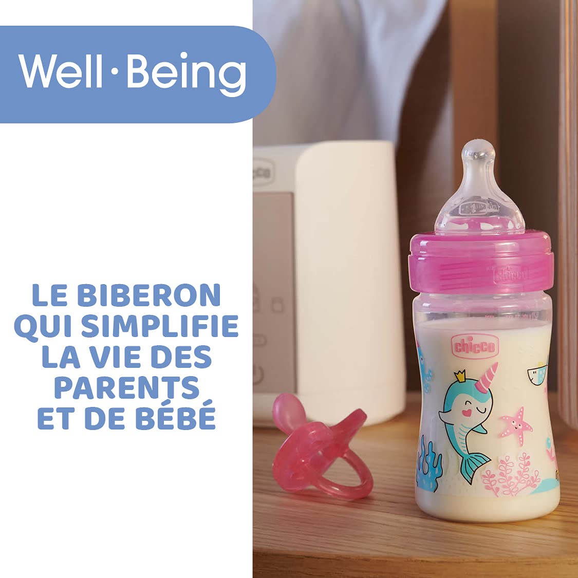 Chicco Biberon Bien-Être Tétine Silicone Flux Lent Rose 0+ Mois 150 ml 1 Unité