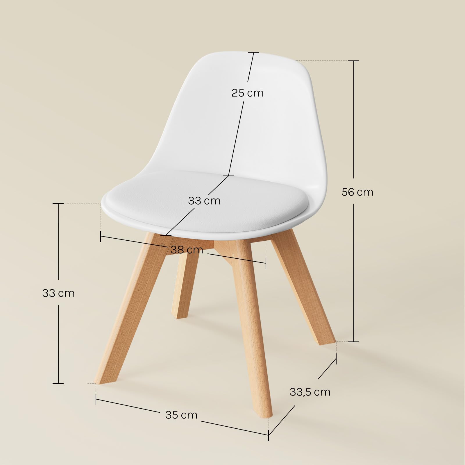 WOLTU Kinderstühle mit Holzbeinen, Stuhl für Kinder, Sitzhöhe 33 cm, Stabile Kinder Stühle mit Rückenlehne für Kinderzimmer, Sitzgruppe Kindertisch, 56 x 38 x 33 cm, Weiß