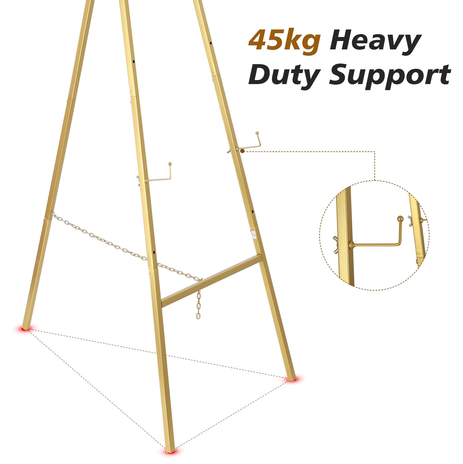 147cm Hochzeits Staffelei, Verstellbarer Gold Metall Staffelei Stand | Schwerer Boden Schildständer bis 45kg, für Willkommensschild Hochzeit Poster Display Event Dekoration