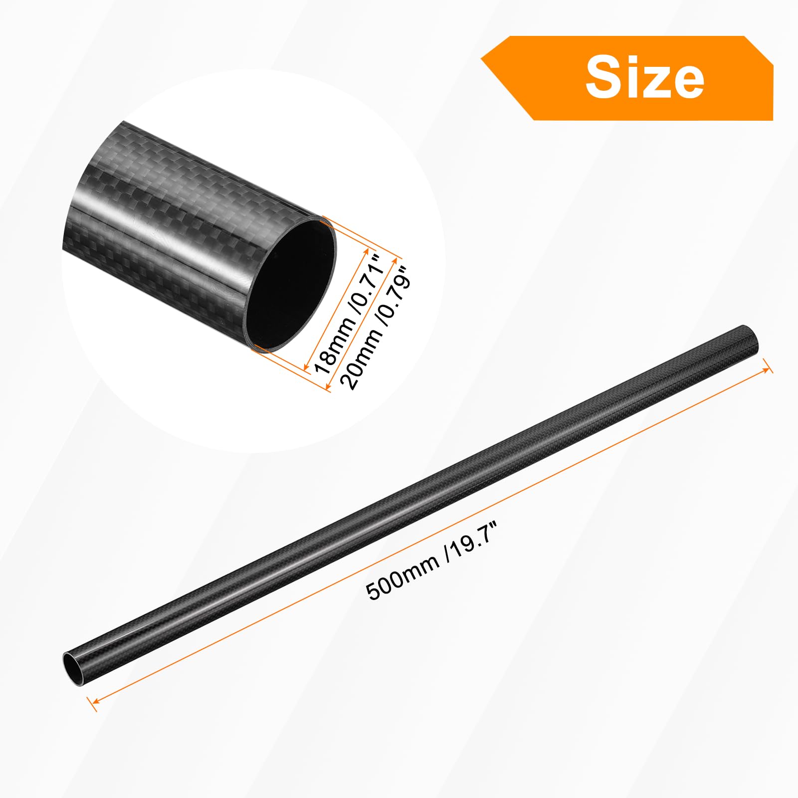 QUARKZMAN Carbono Fibra Tubos, 500mm x 20mm x 18mm 3K Huecos Carbono Envueltos Tubos Redondo Simple Tejido Brillante Superficie para Quadcopter Paquete de 2