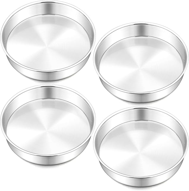 Onader 8 Inch Round Cake Tin Set of 4, Stainless Steel Cake Mould Pan for Baking, Ideal for Birthday Christmas Wedding Layer Cakes, Non-Toxic & Healthy, Mirror Finished & Dishwasher Safe