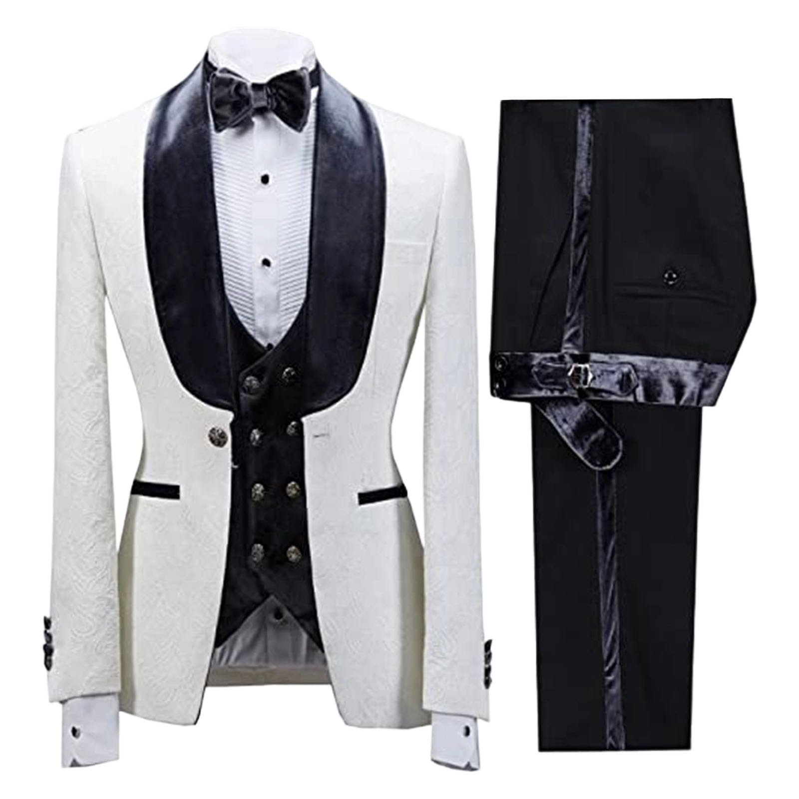 Męski 3-częściowy garnitur na ślub żakardowy slim fit 3-częściowy garnitur żakardowy kołnierz smoking spodnie i kamizelka