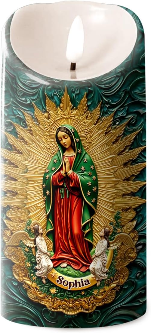 Joymade Personalized Flameless LED Candle – Religious Jesus Candle, Catholic Prayer Light, Faith Corner Memorial Gift, Flameless Christmas Decoration (Archangel Michael Heaven’s Guardian)