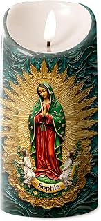Joymade Personalized Flameless LED Candle – Religious Jesus Candle, Catholic Prayer Light, Faith Corner Memorial Gift, Flameless Christmas Decoration (Our Lady of Guadalupe)