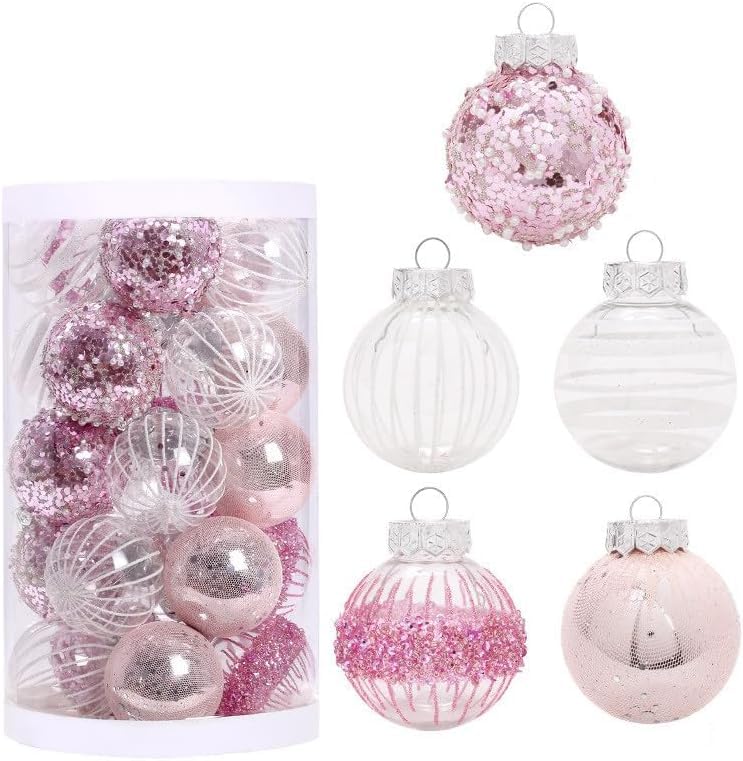 25 Pieces of 6cm Christmas Ball Jewelry Set, Painted Christmas Ball Set, Christmas Ball shatterproof Hanging Decoration Set, Wedding Party Home Decoration (Rosa)