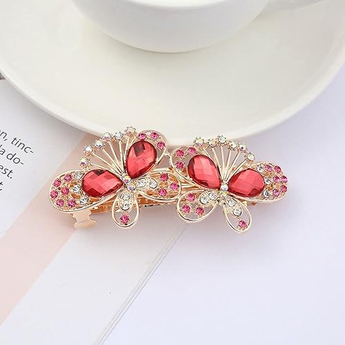 Miniatura 6 de Pasadores de cristal con forma de mariposa clip de resorte lindos clips de adorno para el cabello para mujeres mariposa rojo vino