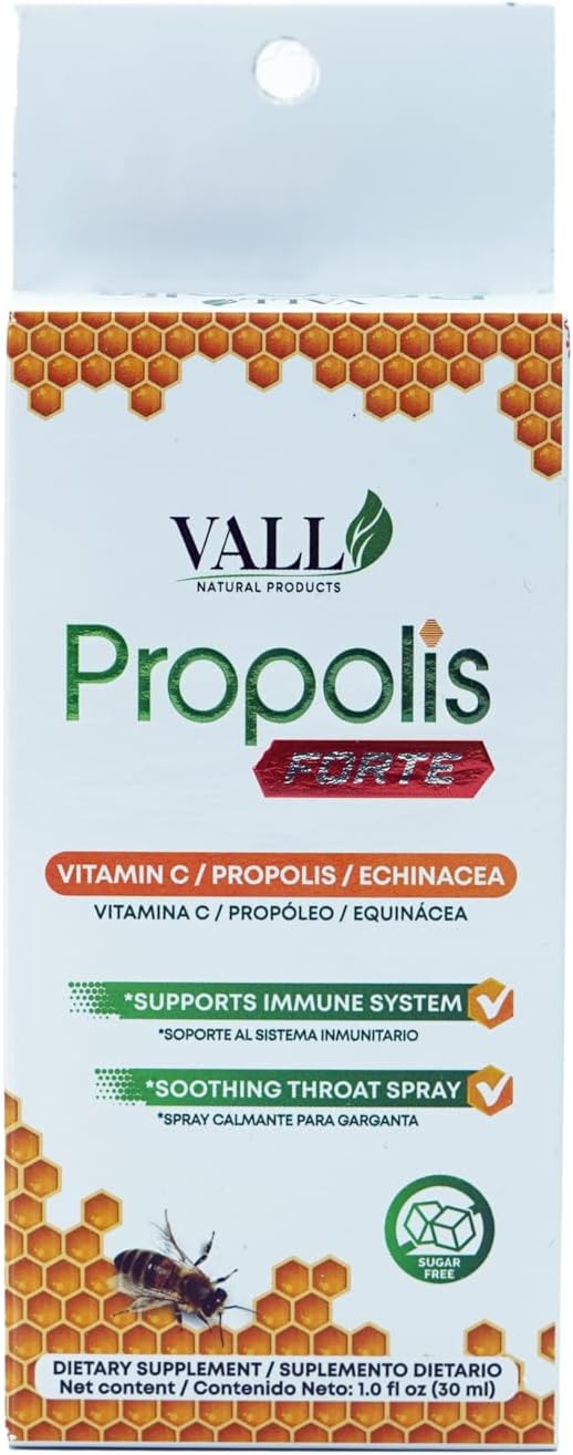 Vall-Propolis – Propolis Forte Oral Spray 1 fl oz (30 ml) – Propolis, Echinacea & Vitamin C Blend – Soothing Throat Relief and antioxidant Immune Support