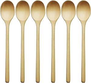 Wooden Spoons for Eating, ADLORYEA 9 inch Small Wooden Spoon for Mixing Stirring Tasting Serving Cooking, 6-Piece Wood Spoons for Soup and Korean Food, Eco friendly Non-Stick Wooden Kitchen Utensils