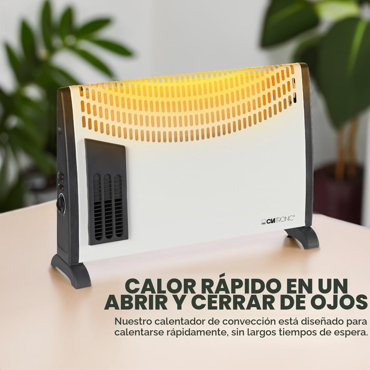 Clatronic® Calefactor convector | Calefactor móvil para casetas de jardín, garajes & Co. | Calefacción para baños | con ventilador | hasta 40 metros cuadrados | ahorro de energía | KH 3433 N