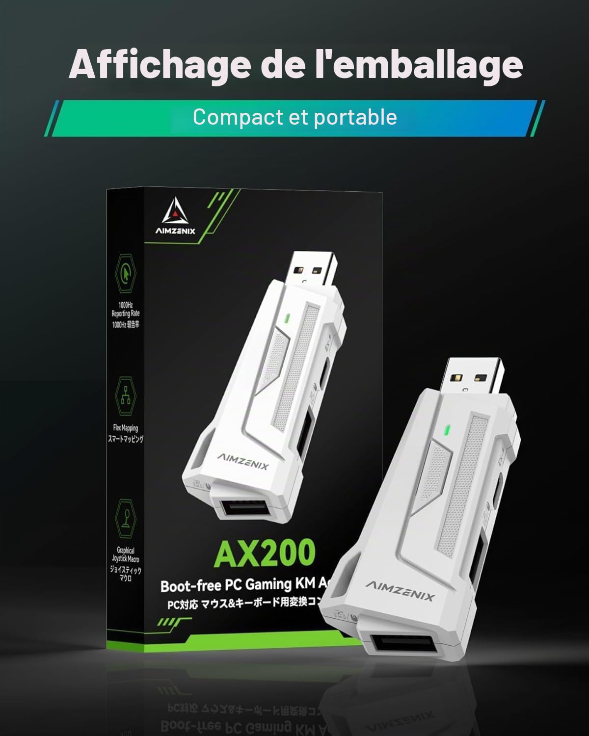 Megadream AX200 Adaptateur Clavier et Souris de Jeu PC, Personnalisation de l'application avec Smart Joystick, 1000Hz, Mappage Flexible, sans Démarrage, Convertisseur