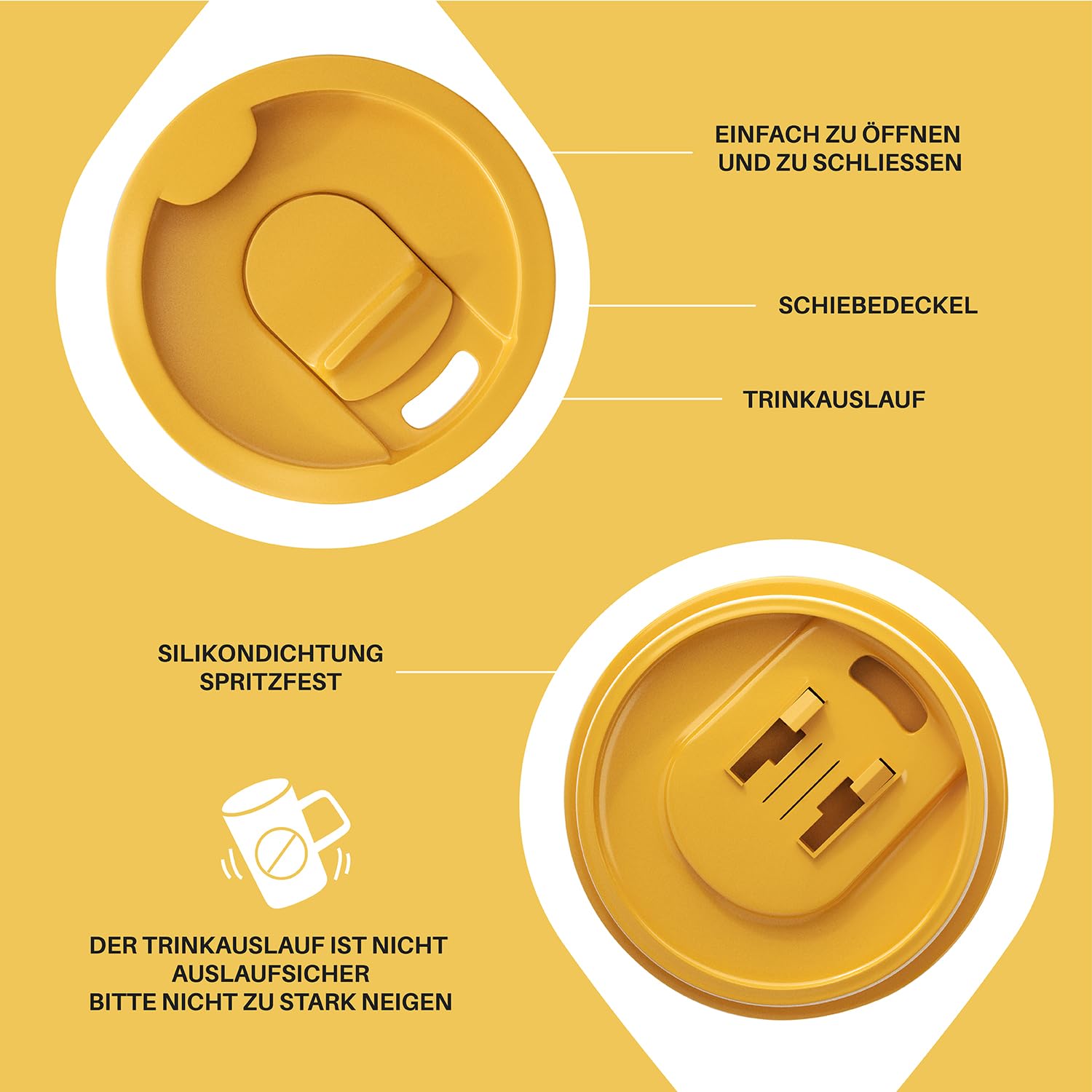 Ideus Tasse à Café Isotherme De 470 Ml Avec Poignée Et Couvercle, Tasse