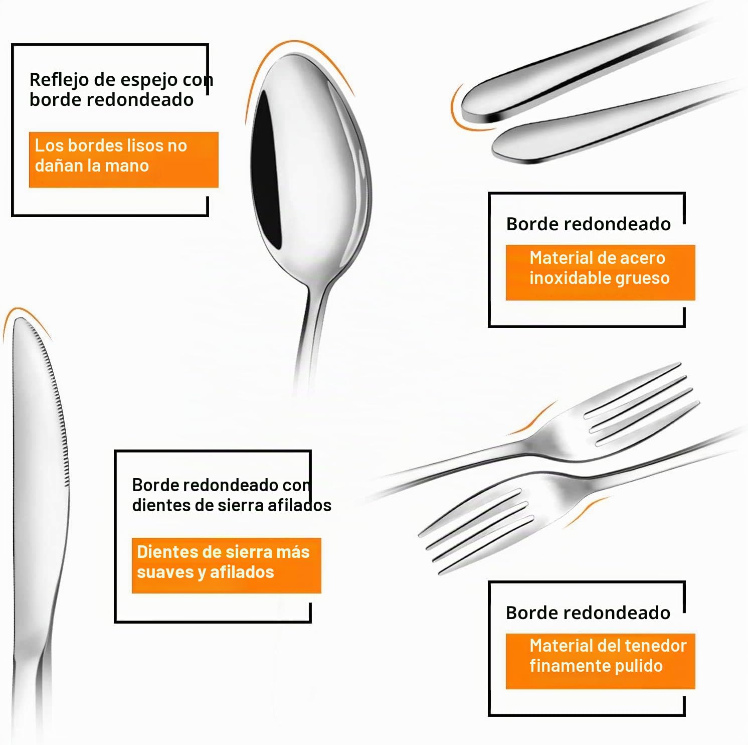 Juego de cubertería de 48 piezas, acero inoxidable pulido, para 8 personas con cubiertos, set de servir de 10 piezas, compuesto de cuchillo, utensilio para servir, apto para lavavajillas (plata)