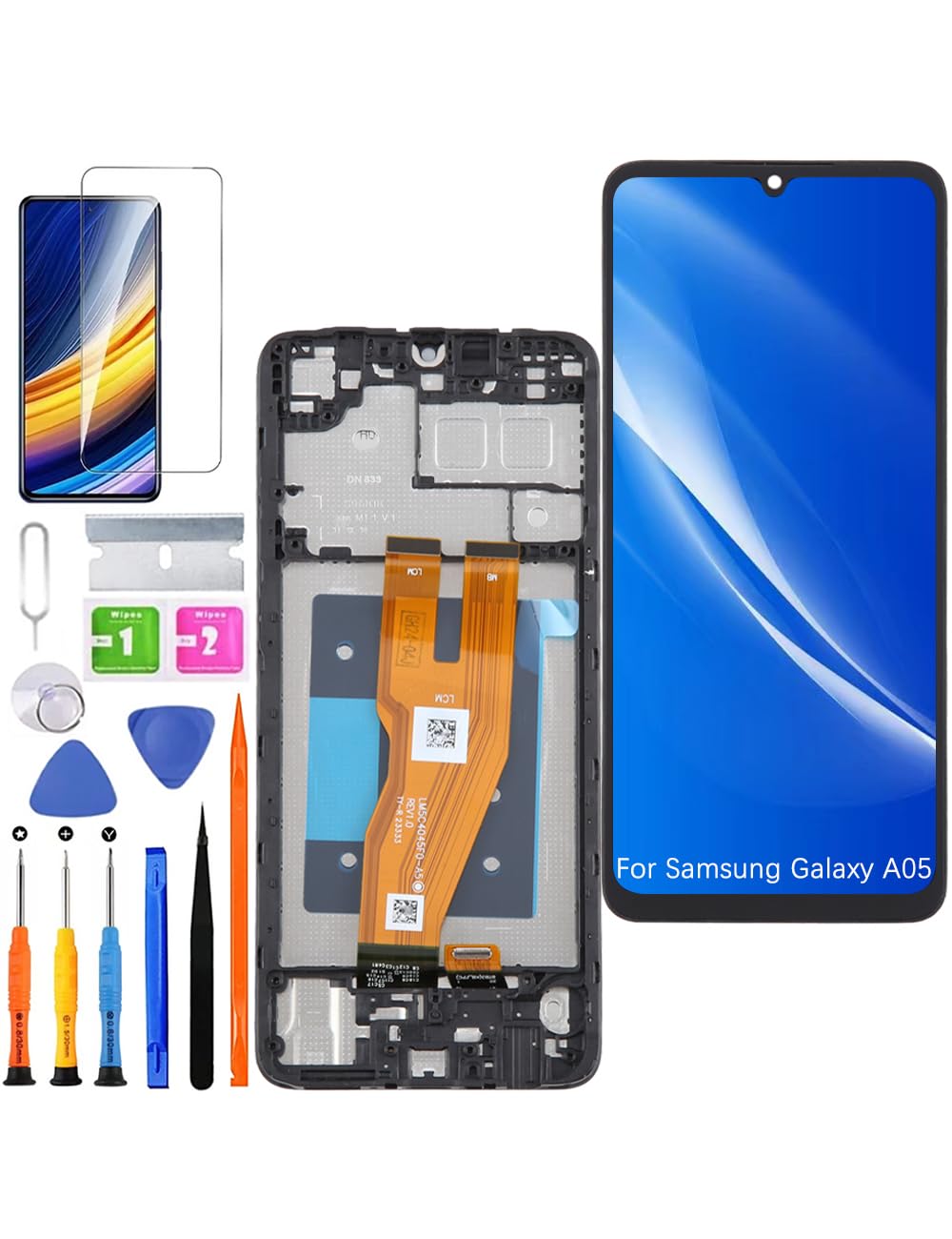 Schermo LCD di ricambio per Samsung Galaxy A05, schermo display A055F A055M touch digitizer assembly kit di riparazione (nero con cornice)