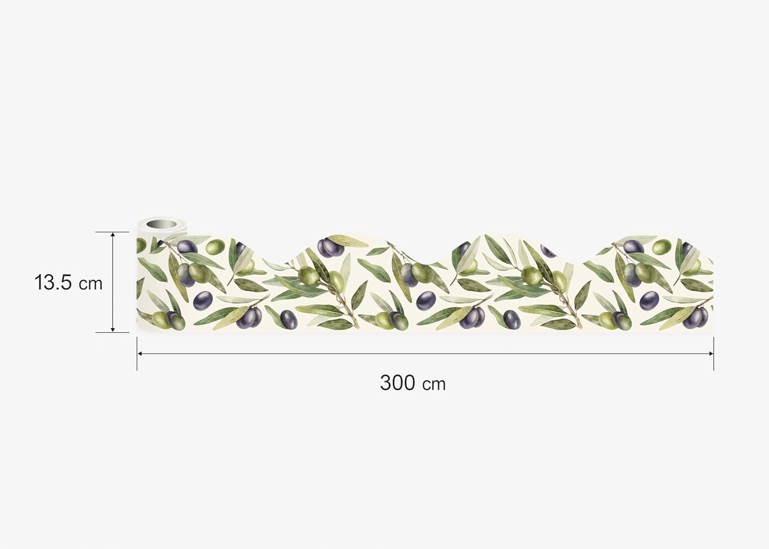 AG Design Self Adhesive Wave Cut Wall Border - Olive Branch on White AWB 8642 | Waterproof Curved Decorative Border for Walls, Furniture, Wallpaper and Doors | Multicolour | 300 x 13.5 cm