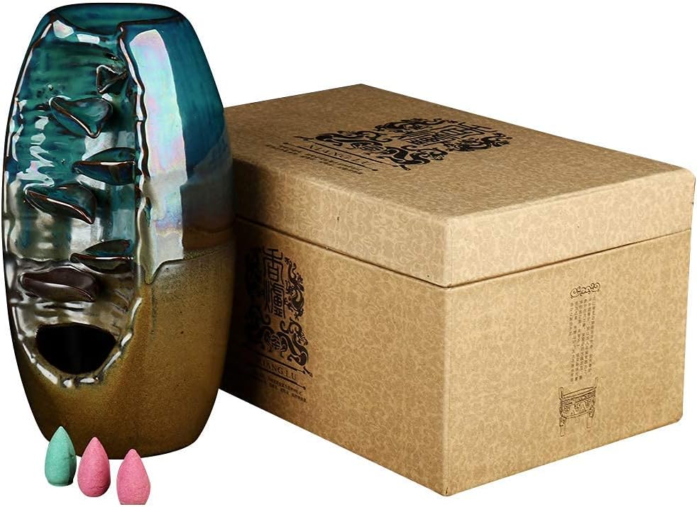 Ceramic Waterfall Counterflow Incense Burner Holder Home Decor Aromatherapy Gift Decoration 10 Cone Free