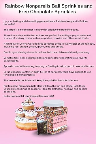 Miniatura 8 de Rainbow Nonpareils - Gránulos de bolas de chocolate para regalo, 2 libras, recipiente a granel, vibrante y divertida decoración de pasteles y