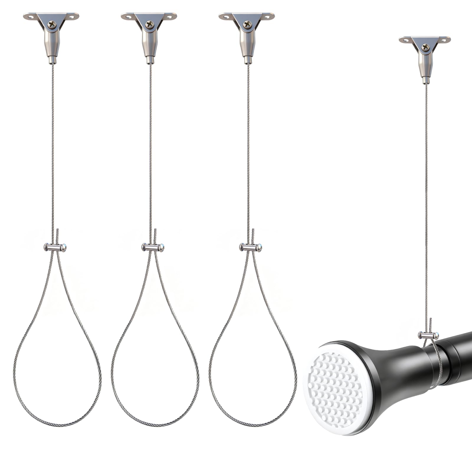 Zarique Lot de 3 supports de plafond pour tringle de rideau de douche anti-affaissement - Réglable de 152,4 cm - Acier inoxydable 304 résistant à la rouille - Pour tringles incurvées, en forme de L et