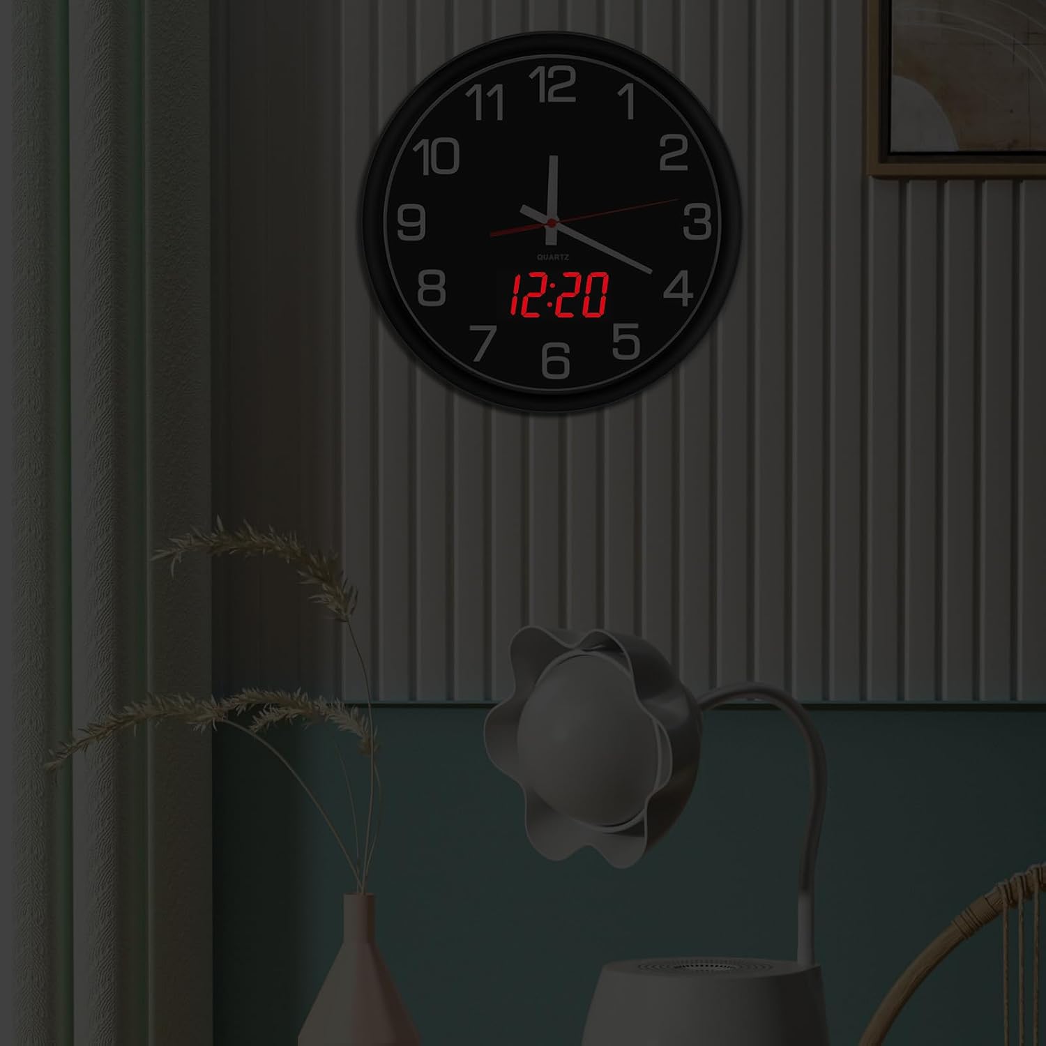 Night Light Wall Clock Battery Operated with LED Display, 12 Inch Silent Non-Ticking Quartz Wall Clock for Bedrooms, Classroom, Kitchen, Living Room