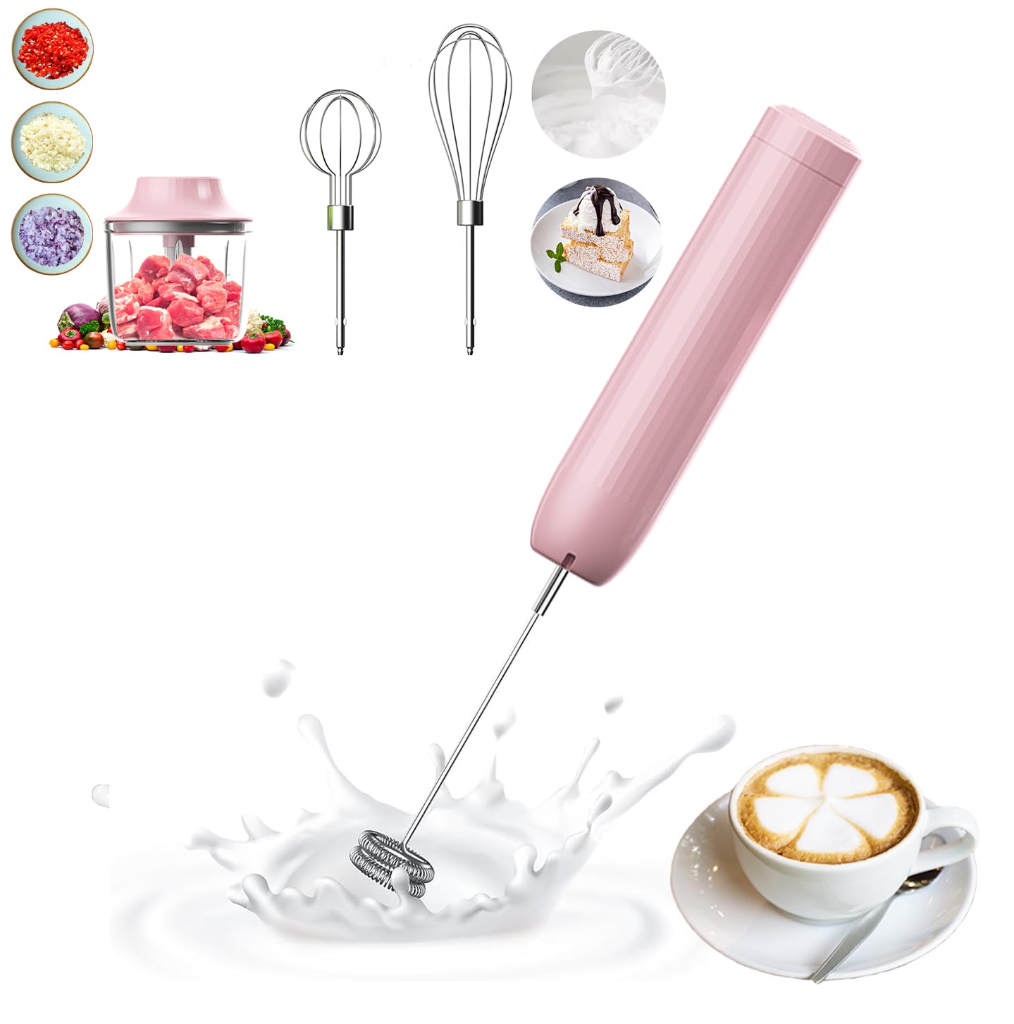 Frother Wand, Frother for Coffee, Handheld Frother, Coffee Frother Handheld, Coffee Mixer Wand, Hand Frother, Milk Frother Handheld, Coffee Whisk, Hand Mixer, Mini Food Chopper and Whisk, 4-Speed,10Oz