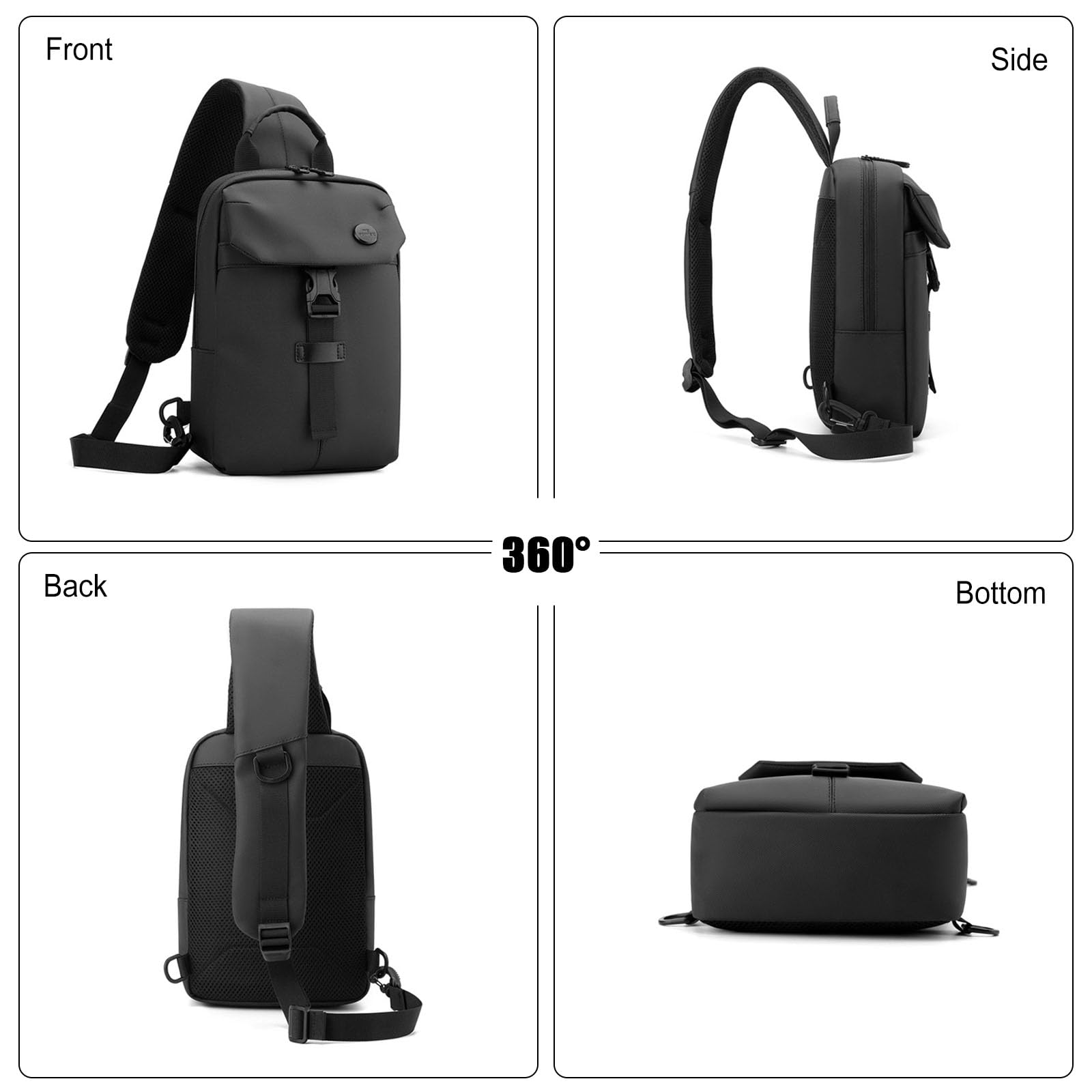 FANDARE Homme Sac de Poitrine Sac Bandouliere Polyvalent Sacoche Imperméable PU Film Sling Shoulder Bag Sac à main Sacs à dos porté travers pour Cyclisme Voyage Sport Sac d'épaule
