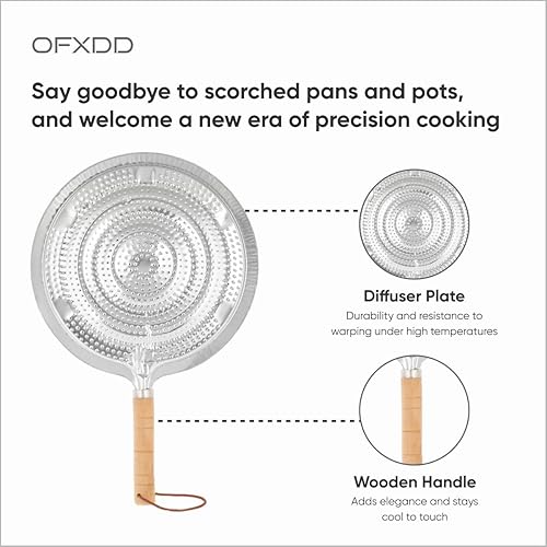 Miniatura 4 de Difusor de calor para estufa de gas, esparcidor de llama con mango de madera, placa difusora de estufa de gas, acero inoxidable, reductor de cocina
