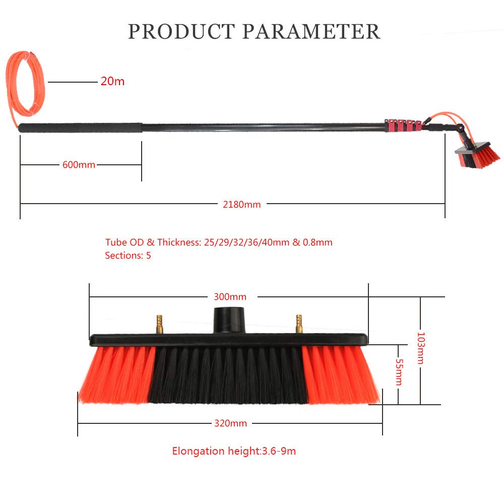 Kit de limpieza de paneles solares y ventanas, poste de fibra de carbono extensible de 3,6 a 9 m con cepillo, limpieza definitiva para ventanas domésticas y profesionales