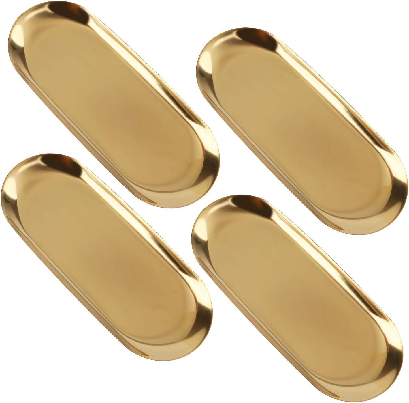 Bekith 4 Pack Stainless Steel Towel Tray Metal Storage Organizer Trays Dish Plate for Bathroom Vanity Countertops, Closets, Dressers - Holder for Towels Cosmetics Jewelry and More