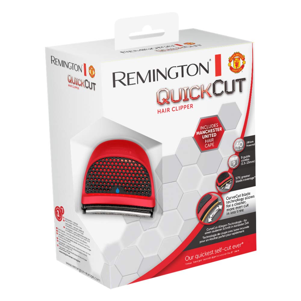 Remington Máquina de Cortar Pelo QuickCut Edición Manchester United, Cortapelos con Cable e Inalámbrico, Cuchilla Ancha para Mayor Cobertura, Tecnología CurveCut, 9 Peines, Diseño Ergonómico - HC4255