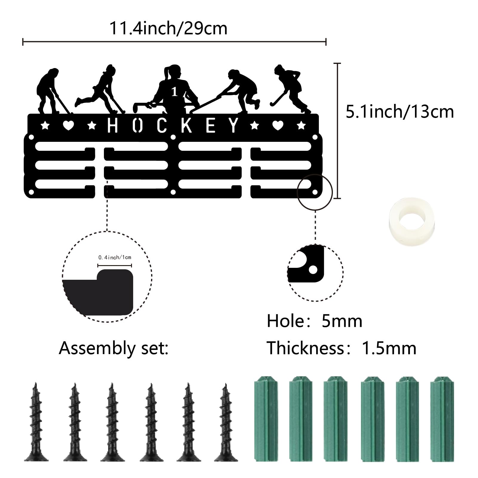 CREATCABIN Hockey Medal Holder Display Medal Hangers Sports Rack Hooks Hang Awards Small Wall Mount Frame Metal Medal Hanger for Hanging Over 40 Medals Badges Organizer Black 11.4 x 5.1Inch Black