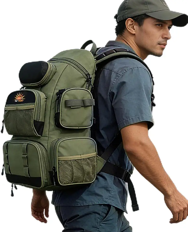 Mochila 55L de Pesca e Camping, Grande Capacidade, Resistente para Trilha ao Ar Livre