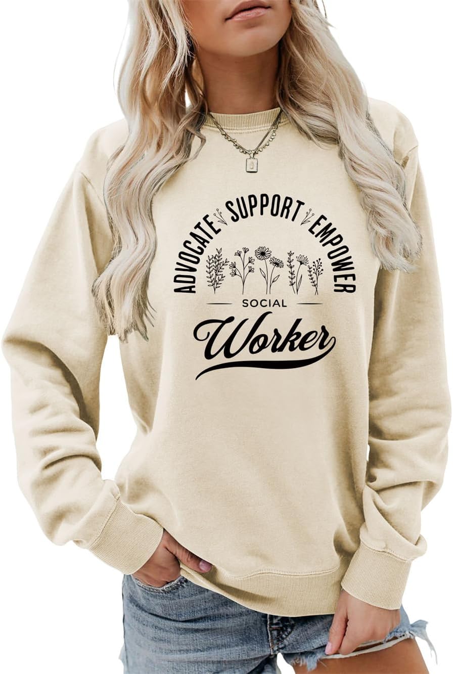 Retro Social Worker Sweatshirt Wildflower Social Work Life Shirt Women Crewbeck School Social Worker Teacher Pullovers