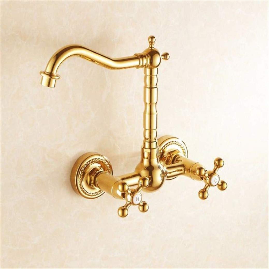 Grifo de cocina Grifos montados en la pared de latón dorado Giratorio de 360 grados para cocinas Grifo mezclador de fregadero de grúa con aireador Grifo de fregadero de cocina Torneira Cozin