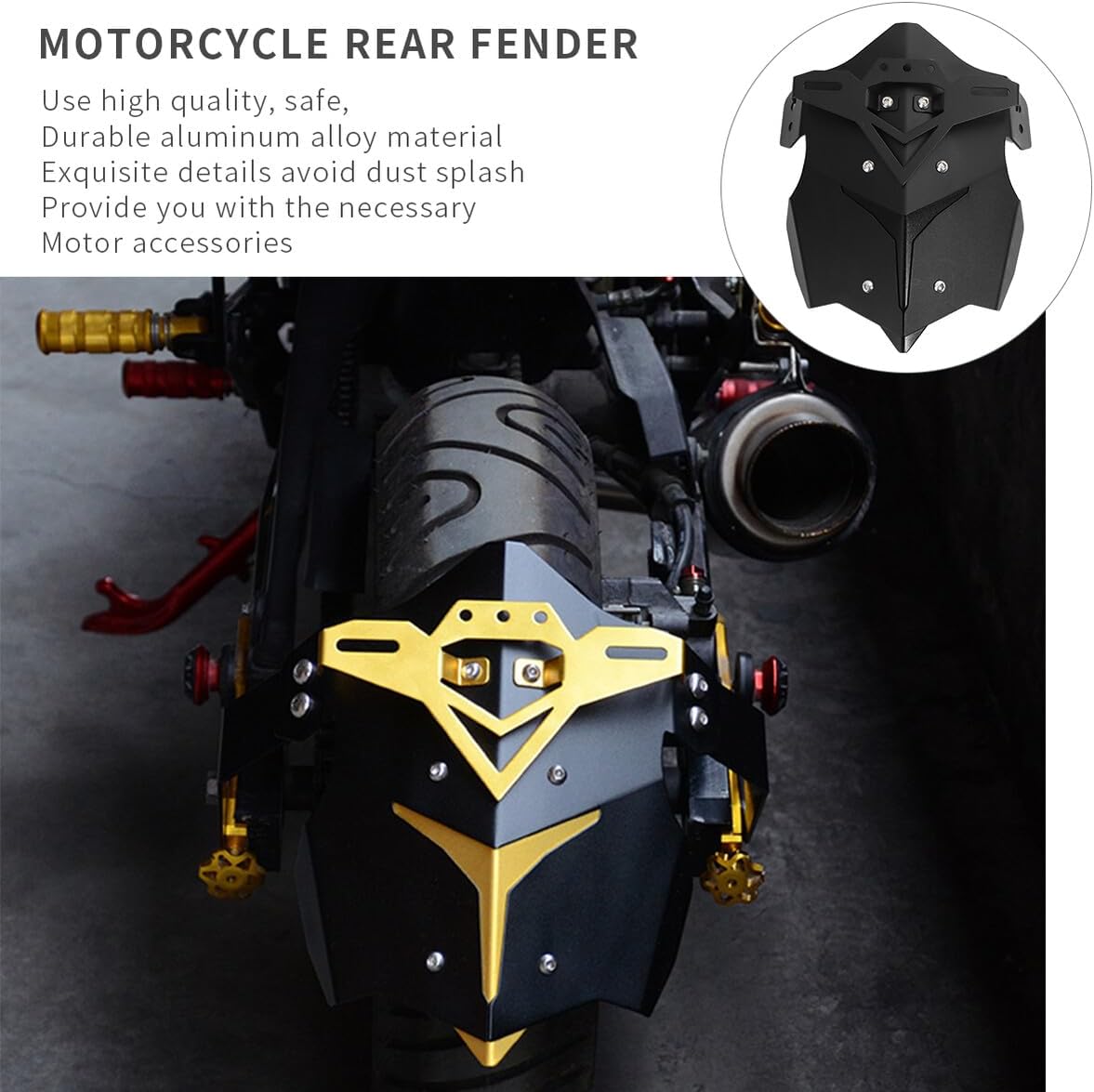 Professional Motorcycle Rear Mudguard Aluminum Alloy Splash Guard Black Rear Shield for Off-Road Bikes Protecting Against Mud and Rain Splash