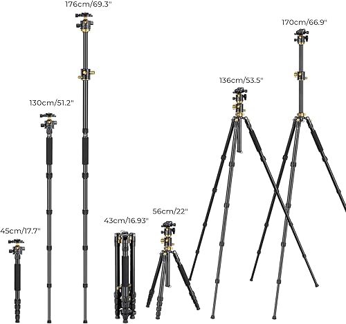 Miniatura 6 de K&F CONCEPT Trípode de cámara de 67 pulgadas, trípode horizontal de aluminio, monopie portátil con cabezal de bola de 1.260 in, capacidad de carga