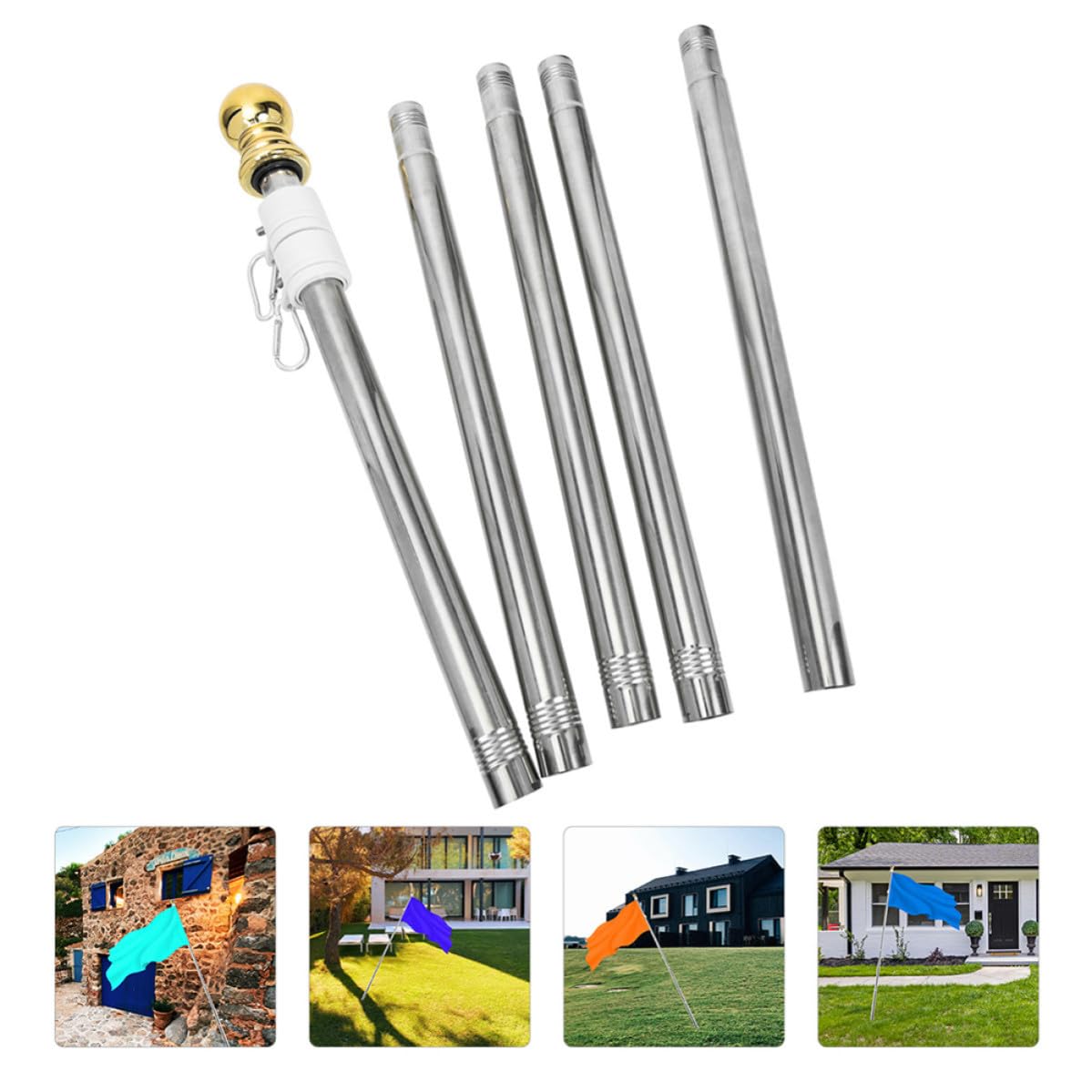 2 Stück Edelstahl Fahnenmast 1,8m Drehbarer Ring gegen Verdrehen Robust für Garten und Gartenparty