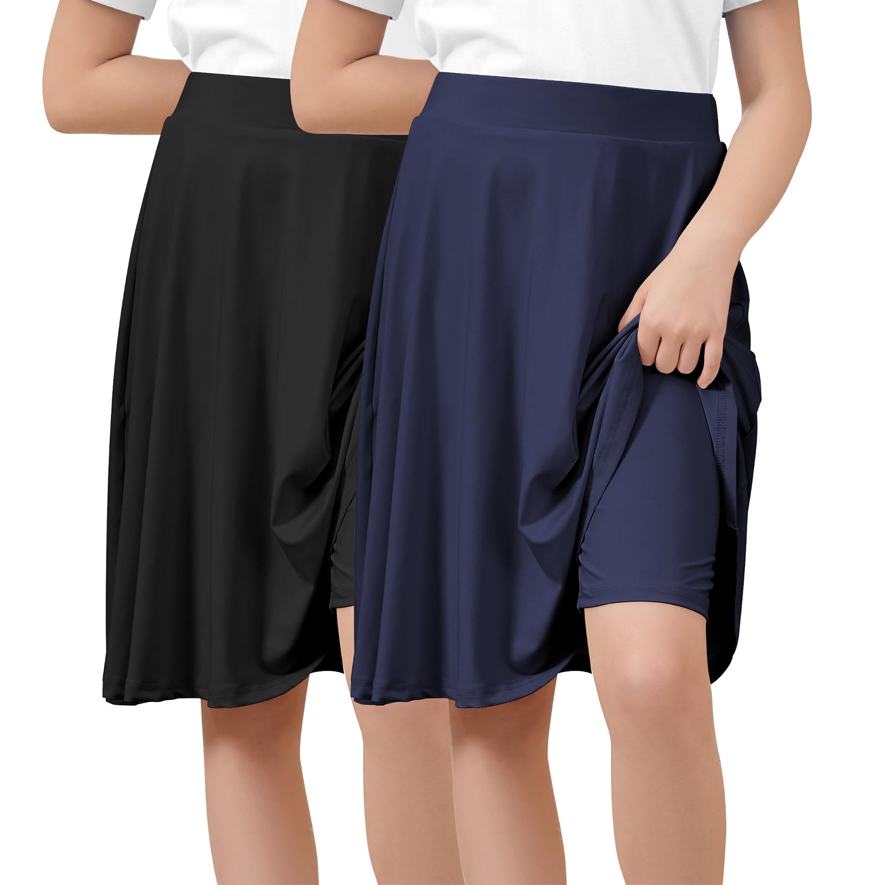 Zando Girls 2 Pack A Line Skirt with Shorts Knee Length Uniform Skort Back to School Outfits for