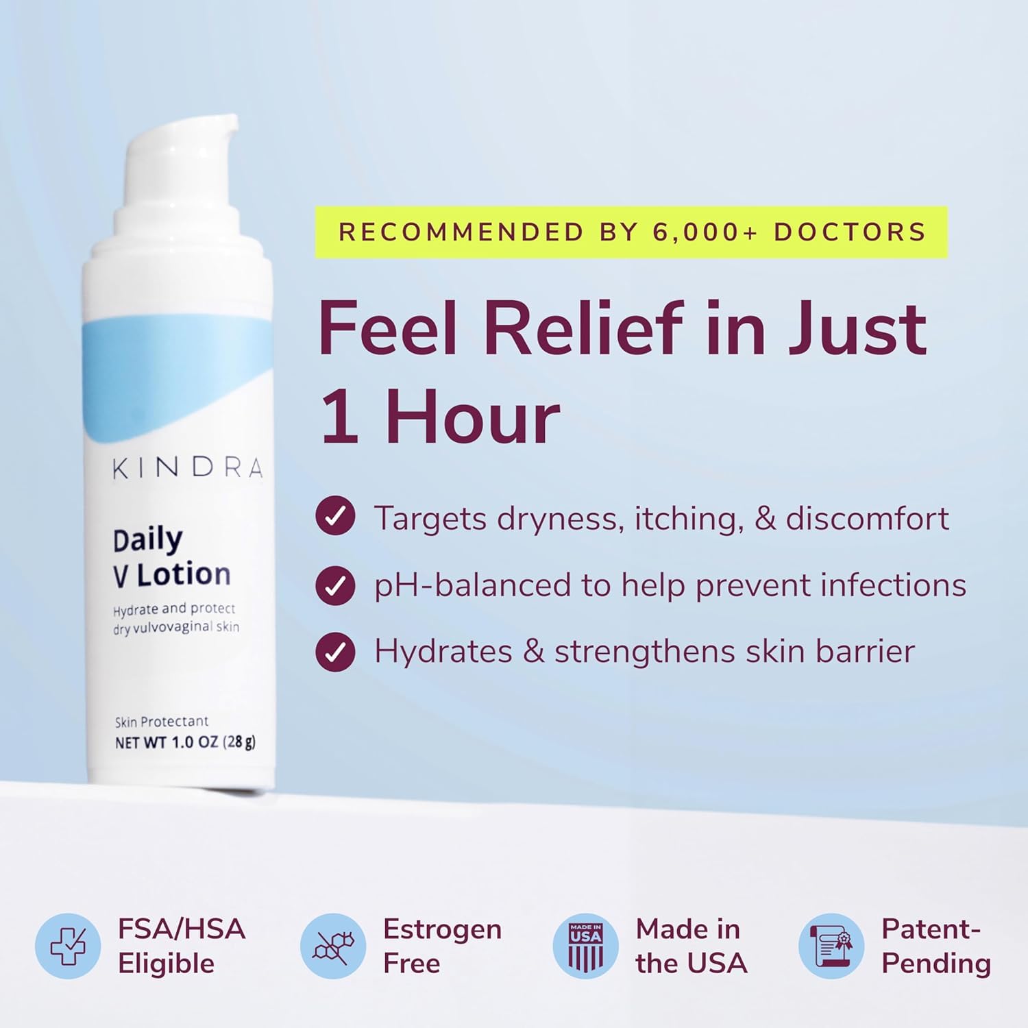 Kindra Daily V Moisturizer Lotion - FSA HSA Eligible Vaginal Cream For Vaginal Dryness And Discomfort - Hormone Free, Gyn Tested, pH-balanced, Doctor Recommended - 60 Applications