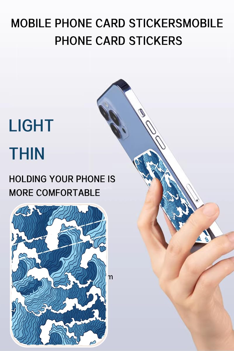 Dual Pocket Leder Handy Wallet Adhesive Stick On, Cute Card Holder Credit Card Holder for Phone Case, Niedliches blaues Meer, Minimalistisch