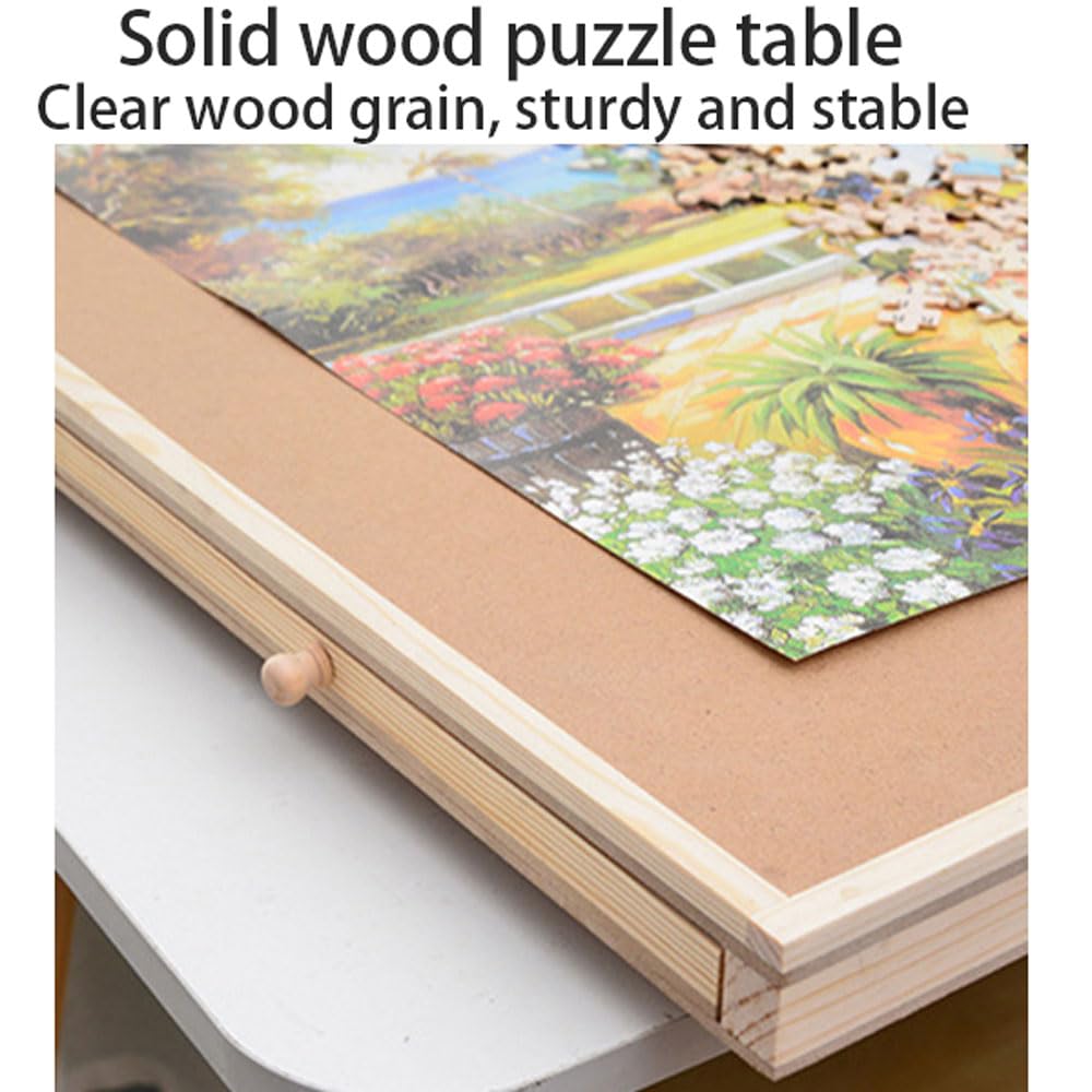 Obrotowy stół do puzzli z szufladami i pokrywą, 2 w 1 odchylana deska do puzzli, drewniany przenośny stół do puzzli dla dorosłych, dla chłopca dziewczynki, łatwy do przechowywania
