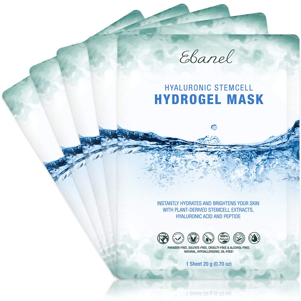 Ebanel 5-Pack Hydrogel Collagen Mask for Face, Instant Brightening Hydrating Face Mask Sheet Mask for Firming, Lifting Anti Aging Anti Wrinkle with Hyaluronic Acid, Peptide, Aloe Vera, Vitamin C & E