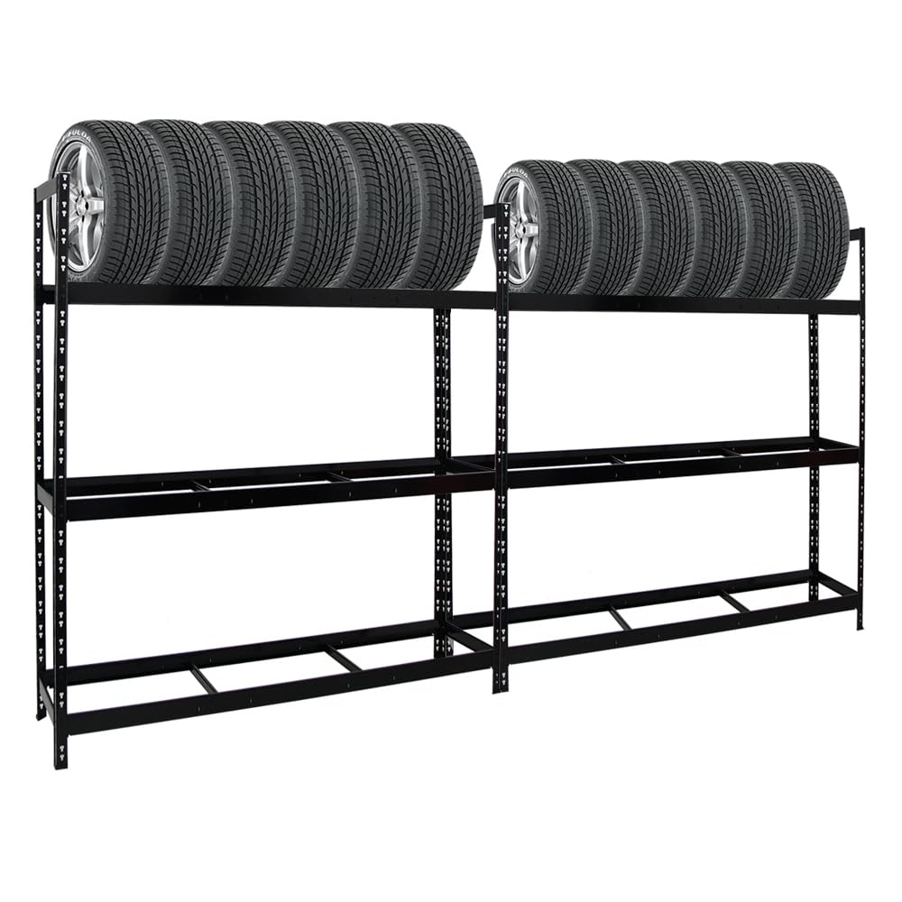 PROREGAL Mega Deal | 2X Reifenregal Tiger XL | HxBxT 200x180x45 cm | 300kg Fachlast | bis zu 42 Reifen | Schwarz