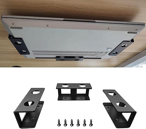 Soporte de almacenamiento para portátil debajo del escritorio, soporte de metal para dispositivos debajo del escritorio con silicona antiarañazos,