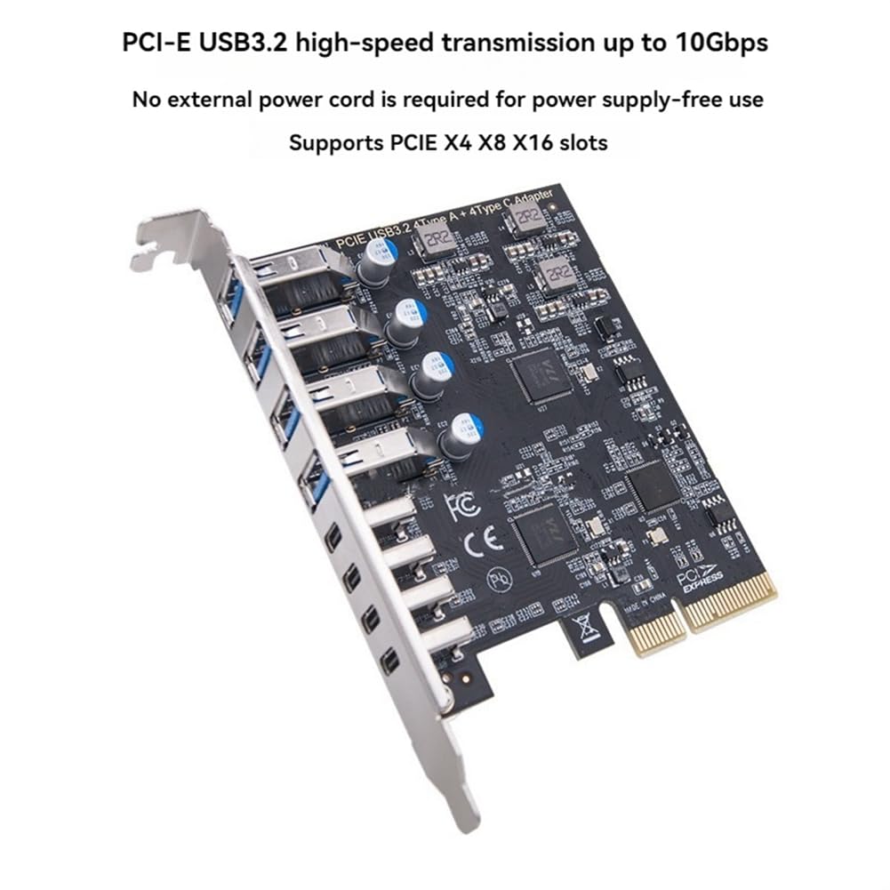 Tarjeta de Adaptador de Tarjeta de Expansión PCI-e de 8 Puertos USB 3.2 20Gbps 4 Tipo-C + 4 Tipo-A Tarjeta de Expansión para PC de Escritorio Tarjeta Host