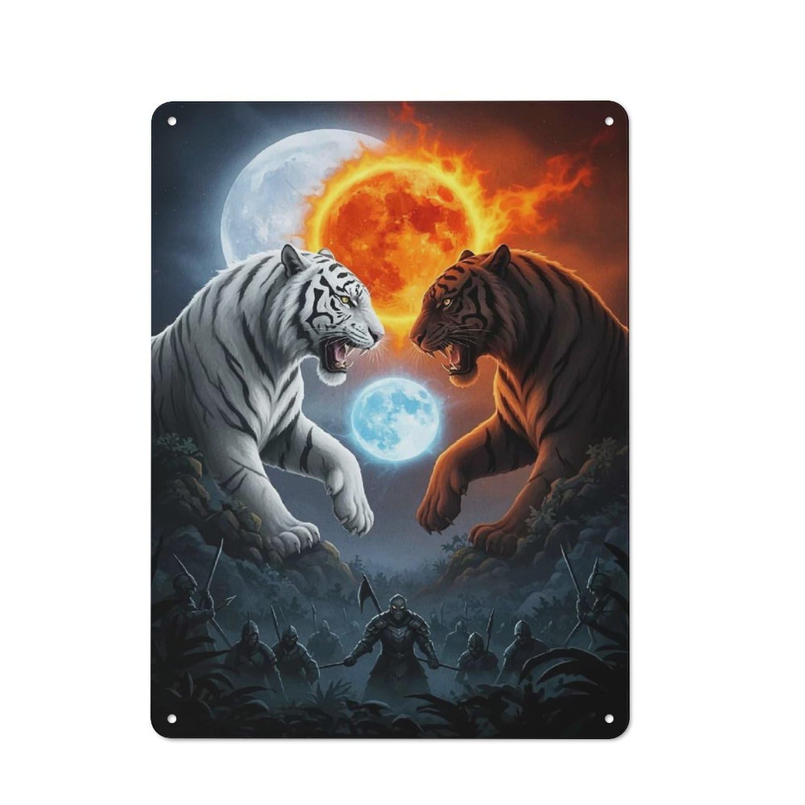 Junmoney Tiger Confrontation Orange Barn Style Metal Wall Decor 40X30cm, Country Metal Sign For Kitchen, Cottage, Porch Or Garden Room