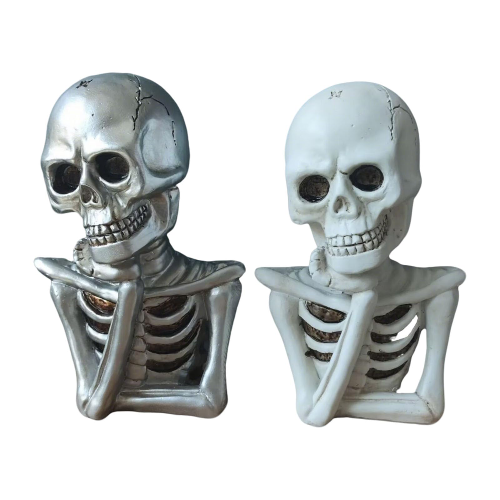 Xjdzineq Skull Resin Bust Pair - Realistic Bone Texture Halloween Decor with Hollow Eye Sockets, 7Inch Skeletons Busts for Spookys