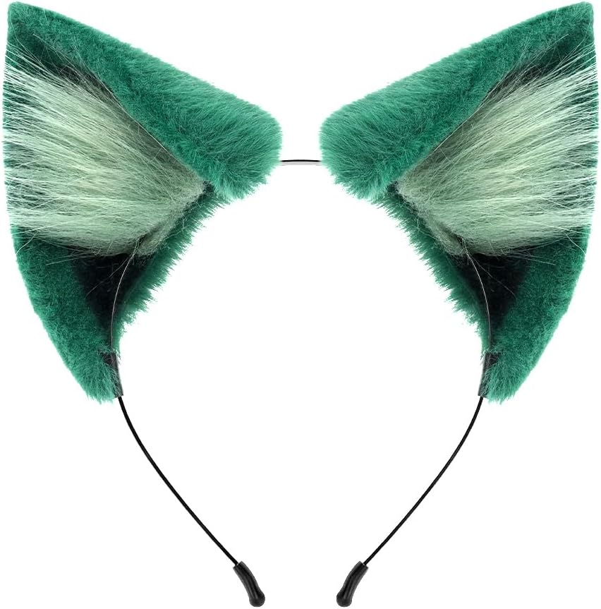 QinRuan Animal Cosplay Costume Accessories Furry Faux Fur Cat Ears Headband and Fox Tail Set Halloween Accessory - Image 2