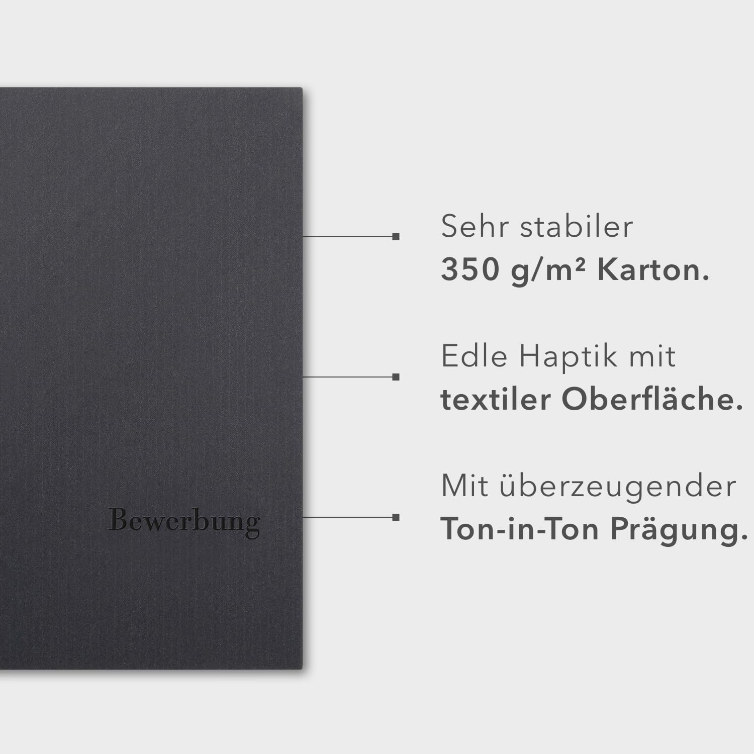 4 Stück vierteilige Bewerbungsmappen Lemani® PREMIUM in 'dark grey' mit 2 Klemmschienen - Premium-Qualität von deutschem Hersteller - mit hochwertiger Prägung 'Bewerbung'