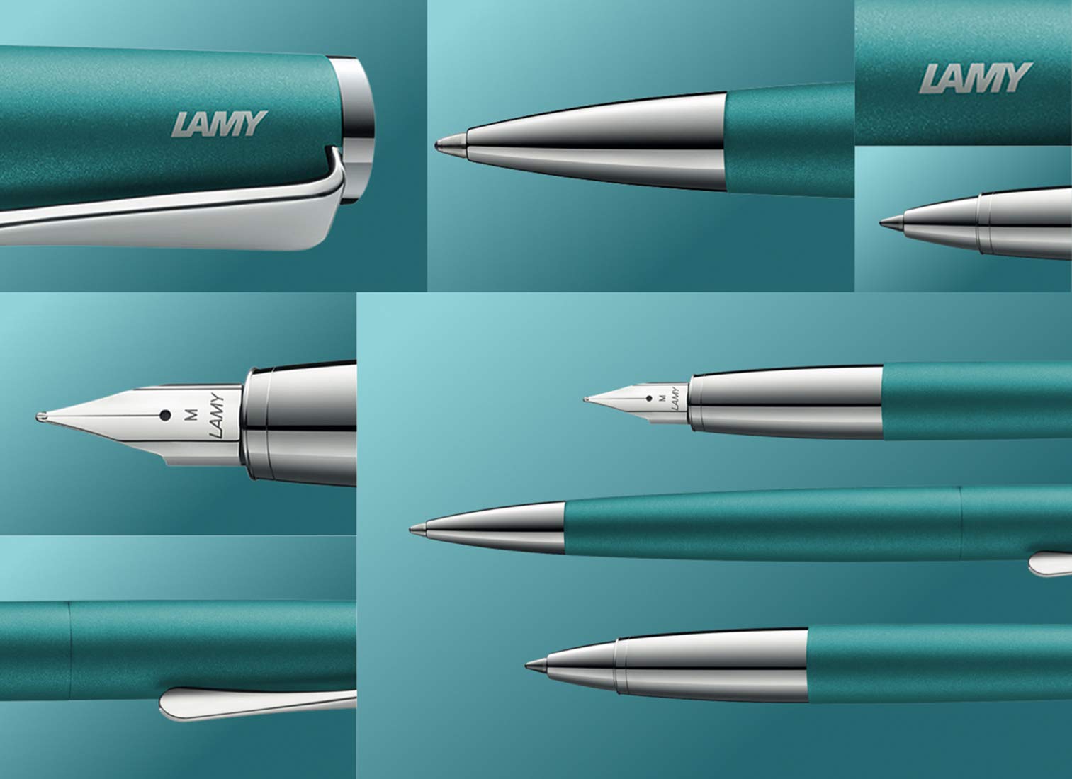 Lamy studio Kugelschreiber 266 Zeitloser Kuli in der Farbe Aquamarine aus rostfreiem Edelstahl und propellerförmigem Clip Stichbreite M